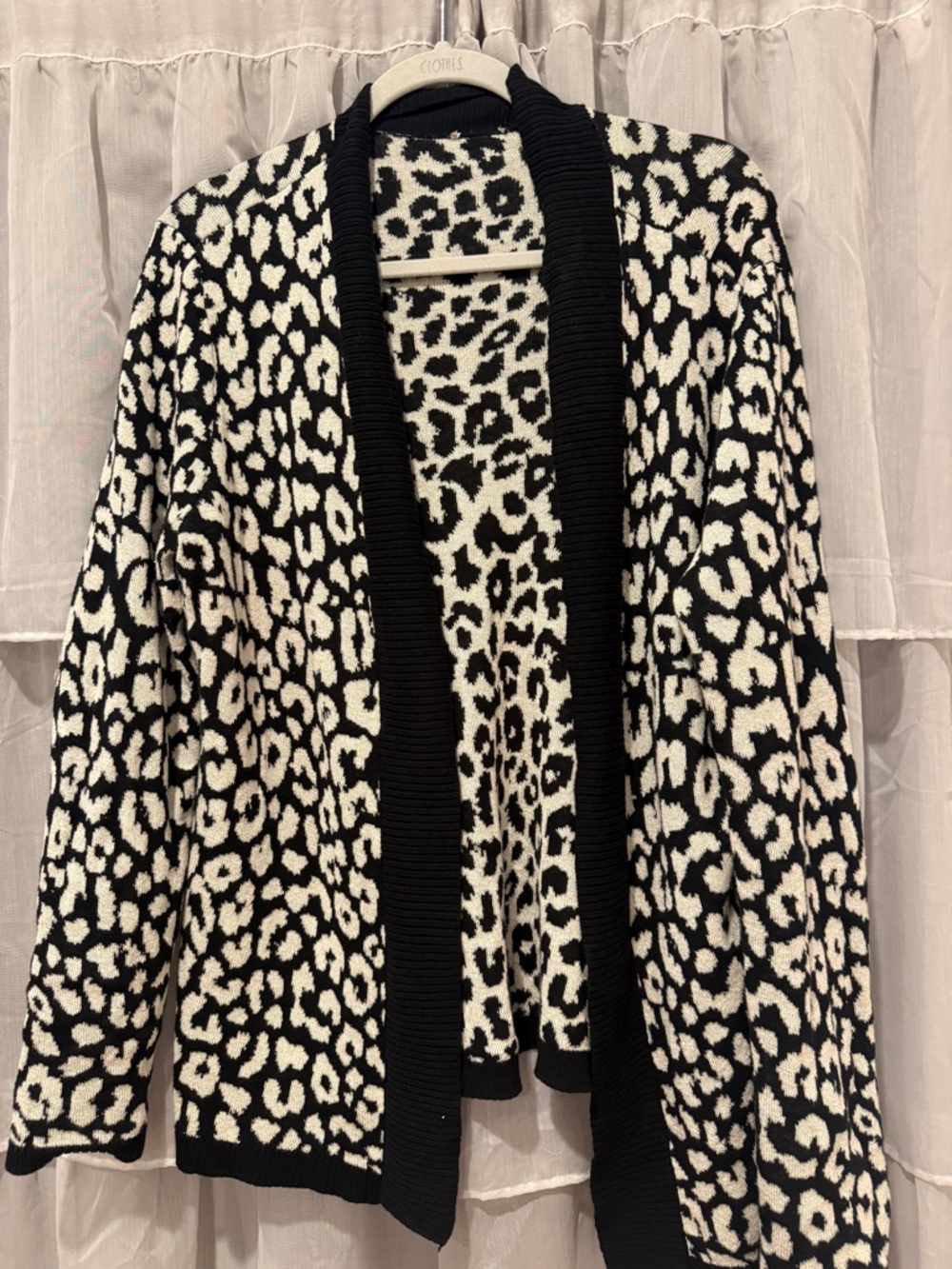 Chico's Black and White Leopard-Print Open Cardigan